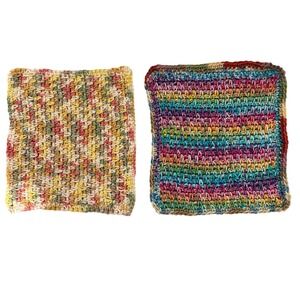 Handmade Crochet Dishcloth Set of 2 Rainbow Pastel Cotton Washcloths 9.5x8